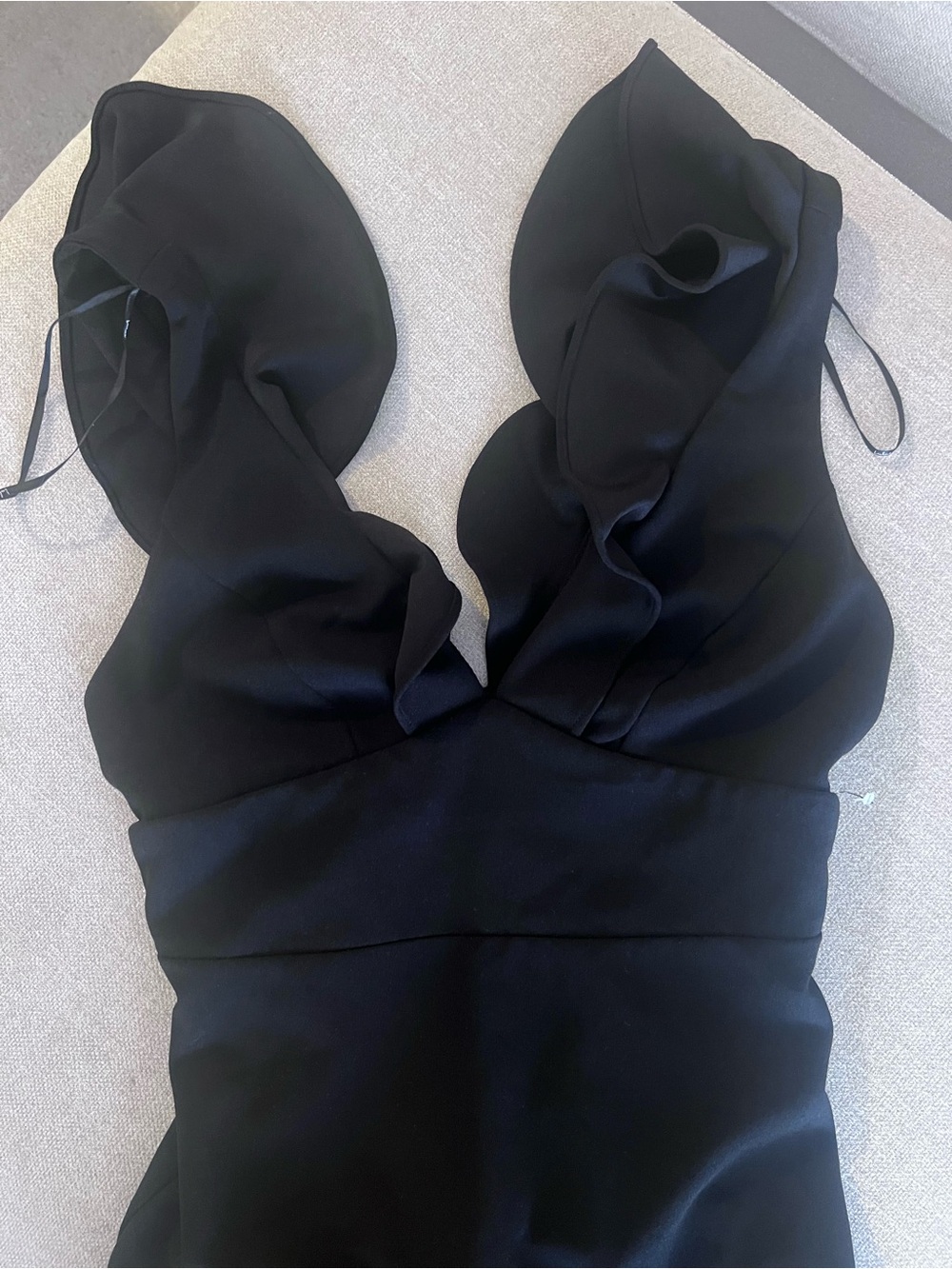 Lulu's Black Ruffled V-Neck Evening Dress